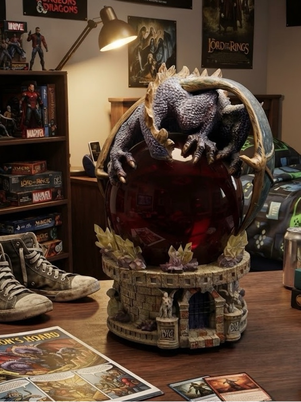 Dragon Fantasy Snow Globe Wind Up Musical Collectible